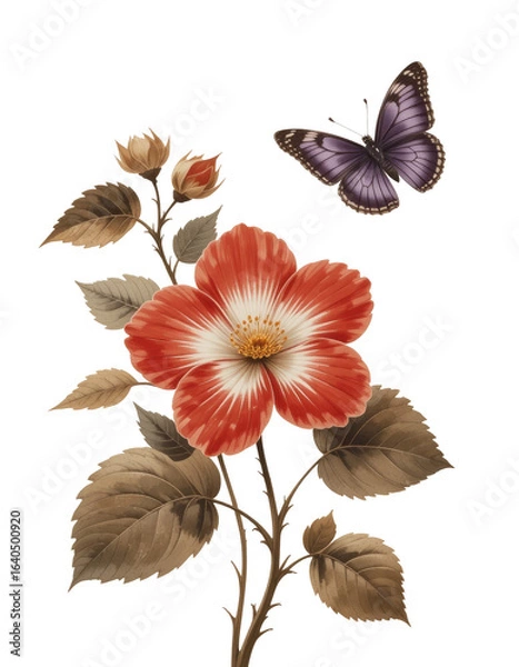 Fototapeta A vibrant collection of floral illustrations, featuring hibiscus and poppies, creates a seamless spring pattern
