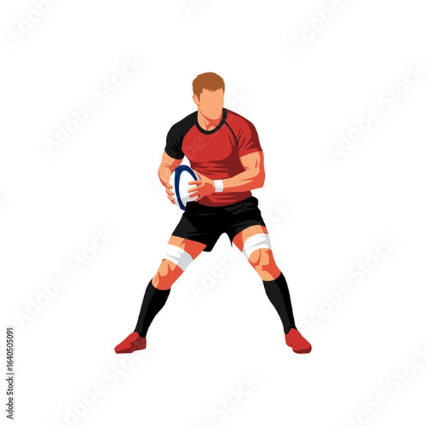Fototapeta A rugby player ready for action. Strong vector illustration of an athlete holding a ball, ideal for themes of strength, sports, and teamwork.