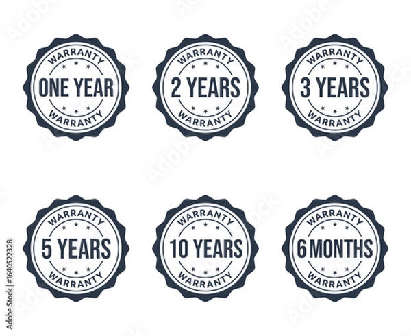 Obraz 1, 2, 3, 5, 10 years warranty icon set, 6 months warranty label