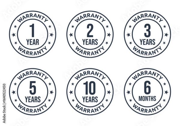 Fototapeta 1, 2, 3, 5, 10 years warranty icon set, 6 months warranty label