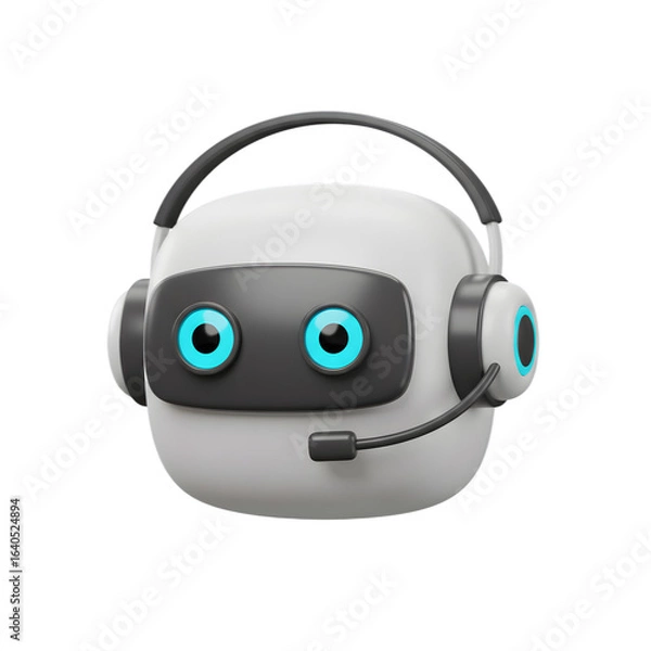 Obraz 3d white robot head with headset isolated on transparent background
