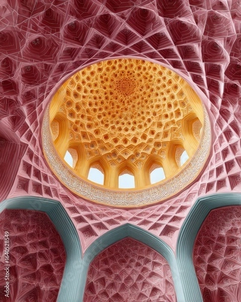 Obraz Authentic Religious Remembrance Day Dome Architecture in Imam Mosque Kerman Iran with Islamic Calligraphy for Premium Cultural Travel and Ramadan Marketing Use