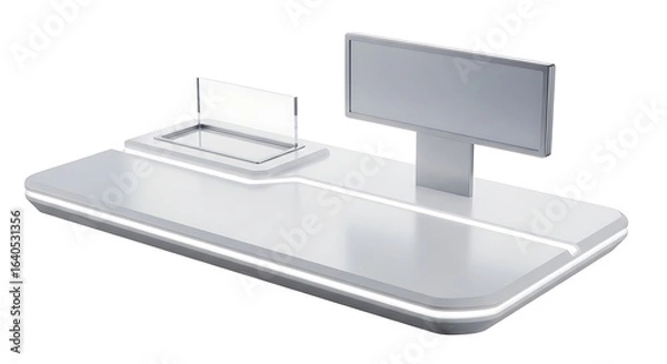 Fototapeta Modern minimalist desk with led lighting and monitor display, suitable for presentations