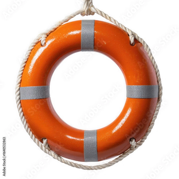 Fototapeta Orange lifebuoy ring with rope isolated on transparent background