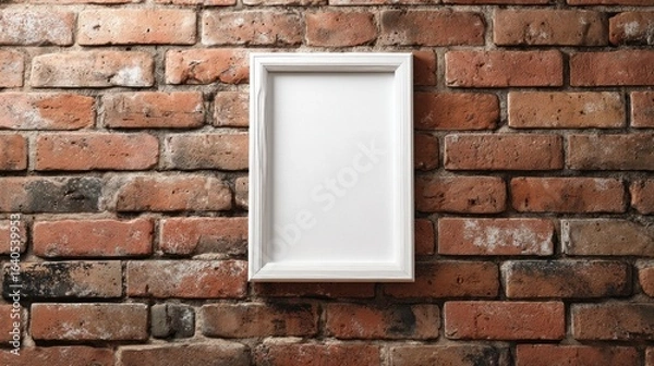 Obraz Empty white picture frame on a brick wall