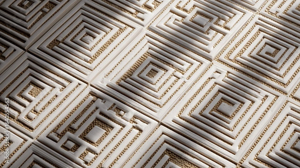 Fototapeta Glossy ceramic tiles with geometric embossed patterns 