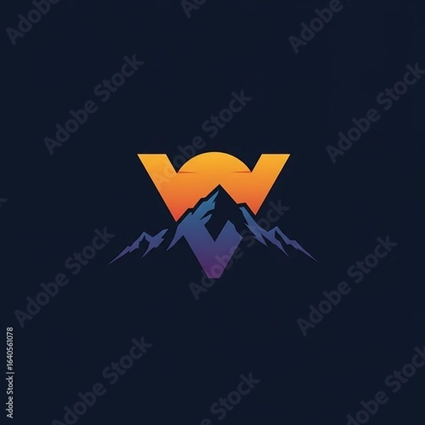 Fototapeta W and V monogram with mountain at sunset