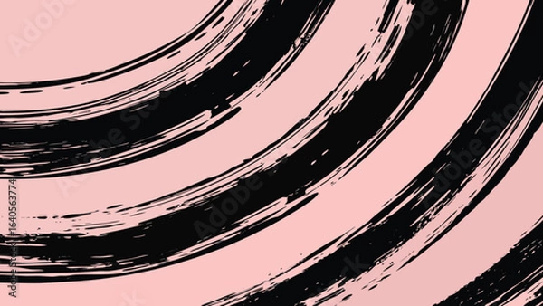 Fototapeta Abstract background featuring curved black brush strokes on a light pink colored canvas design element art