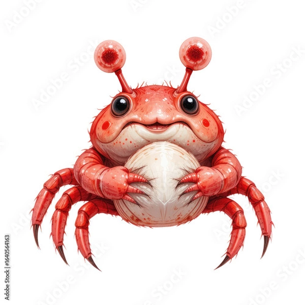 Fototapeta Fresh red crayfish and other seafood, including a cooked crab and a prawn, are isolated on a white background