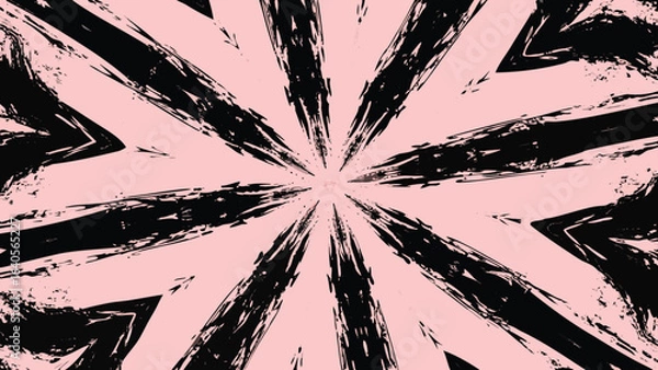 Fototapeta Abstract kaleidoscope design featuring black brush strokes radiating from the center on pink background