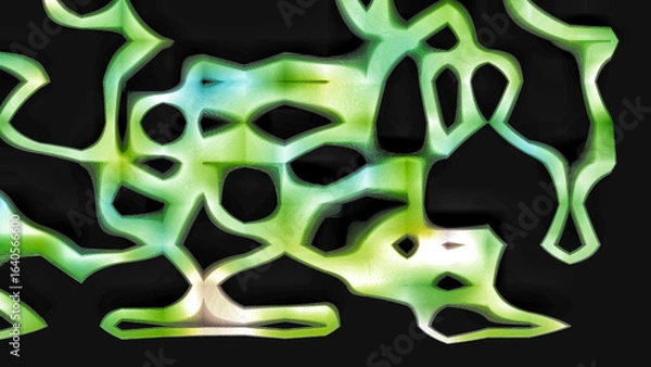 Fototapeta Organic network of interconnected abstract shapes in vibrant shades of green and teal against a dark background, suggesting growth, biology, or technology. Digitally generated image.