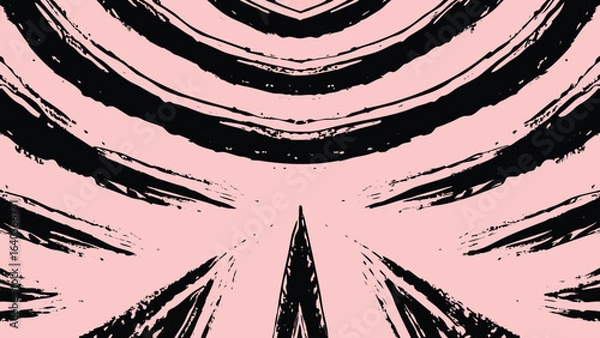 Fototapeta Abstract illustration featuring black brush strokes in curved and linear patterns on a pink background