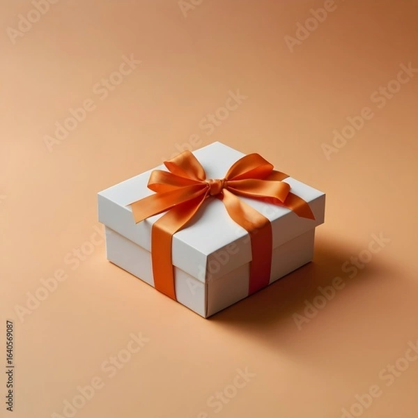Obraz Simple Elegance: A White Gift Box with a Vibrant Orange Ribbon