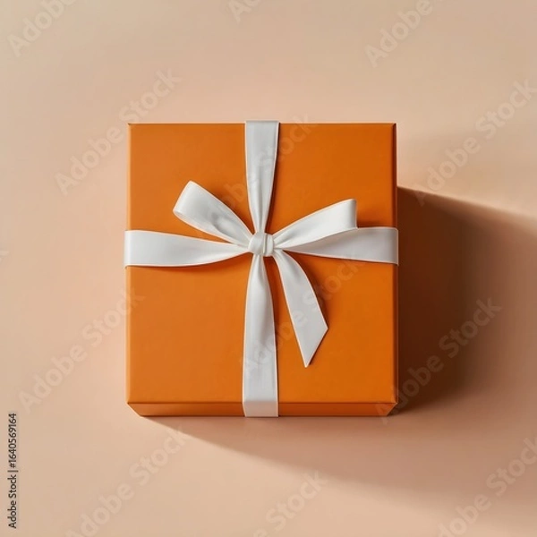 Obraz Orange Gift Box Tied with a Crisp White Bow