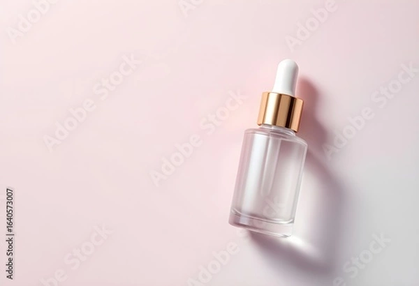 Fototapeta Dropper Bottle with Gold Cap on Pastel Background – Clean Style