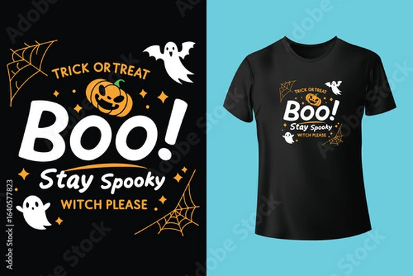 Obraz Halloween T-shirt design costume template. Happy halloween scary trendy vector t-shirt design. Halloween vector clothing apparel t-shirt design