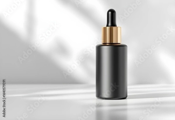 Fototapeta Matte Glass Dropper Bottle with Gold Cap on White Background