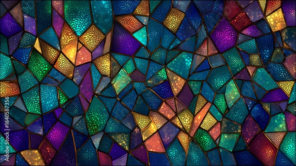 Fototapeta Stained glass texture with mosaic patterns in jewel tones