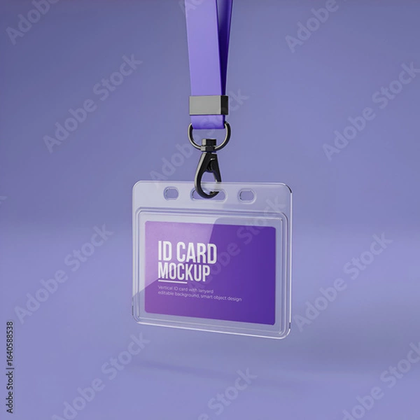 Obraz Set of realistic ID card holder mockups with lanyard in various angles and lighting, PSD templates for branding, corporate design, and event pass presentation