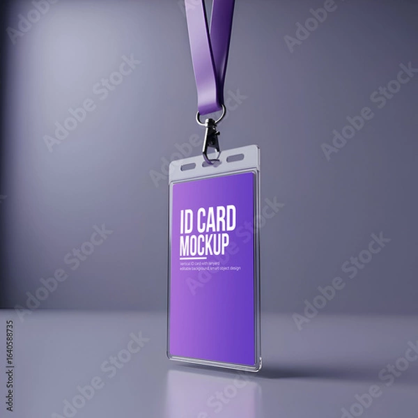 Fototapeta Set of realistic ID card holder mockups with lanyard in various angles and lighting, PSD templates for branding, corporate design, and event pass presentation