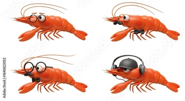 Fototapeta Cartoon shrimp illustration with different expressions