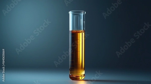 Fototapeta Monochromatic Laboratory Scene with Focused Glass Vial and Shelved Reports