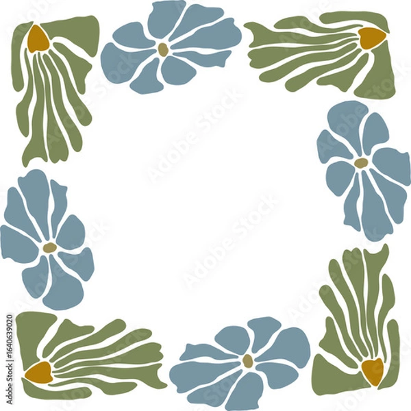 Fototapeta Art Nouveau Frame. Groovy Floral seamless border in Matisse vibes. Trendy Naive Floral Vector Background in 1970s. Can be used for Print on fabric, wrapping paper, wallpaper.