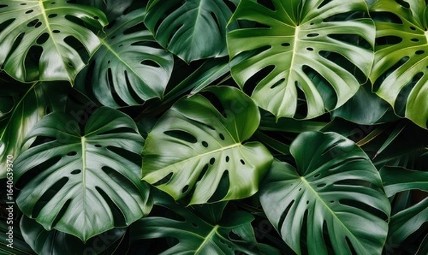 Obraz Lush green monstera plant leaves displaying bold textures and natural patterns