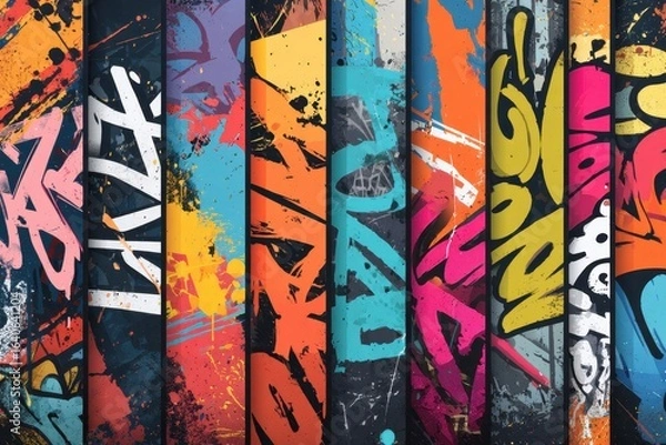 Obraz Colorful abstract graffiti poster showcasing vibrant tags and unique styles in an urban setting with a dynamic artistic flair
