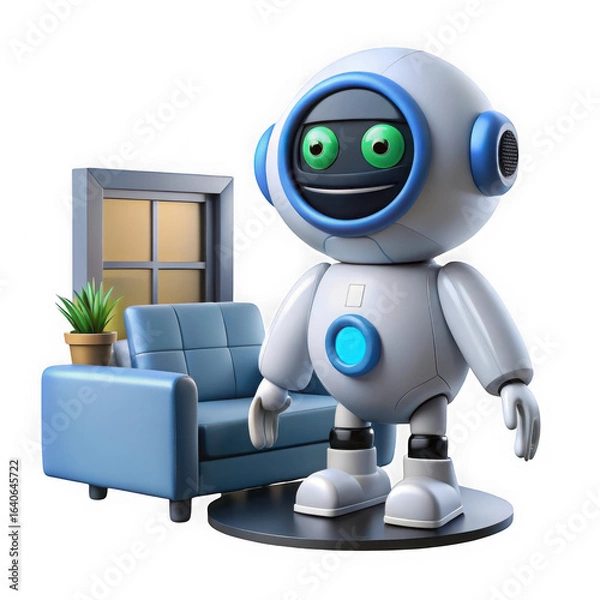 Obraz Friendly robot companion in a cozy living room setting