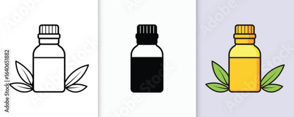Fototapeta Essential oil bottle icon set aromatherapy natural extract medicine organic product leaf design