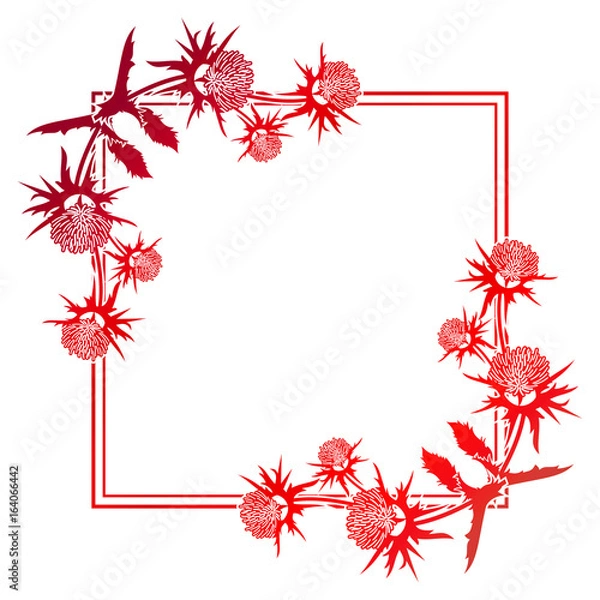 Fototapeta Decorative gradient frame with thistle silhouette. Raster clip art.