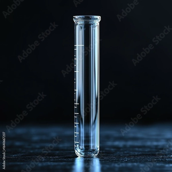 Fototapeta Monochromatic Laboratory Scene with Focused Glass Vial and Shelved Reports