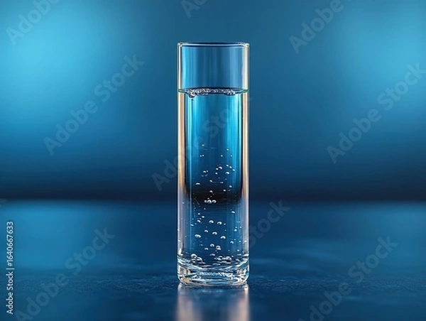 Fototapeta Monochromatic Laboratory Scene with Focused Glass Vial and Shelved Reports