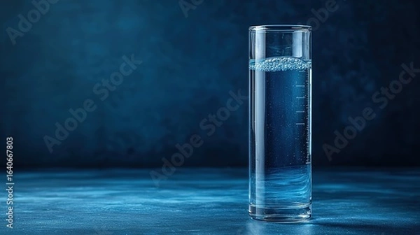 Fototapeta Monochromatic Laboratory Scene with Focused Glass Vial and Shelved Reports