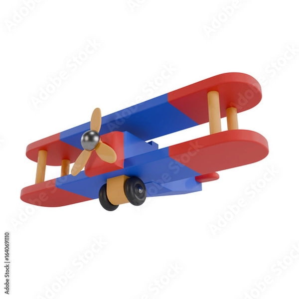 Fototapeta Colorful 3D Cartoon Old Propeller Airplane Toy