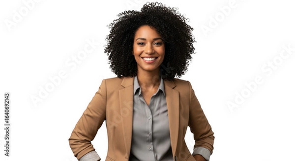 Obraz African american woman in blazer, arms crossed, isolated on transparent background