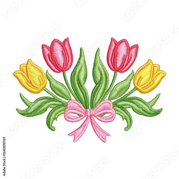 Obraz Embroidered Tulips Bow Transparent Background PNG