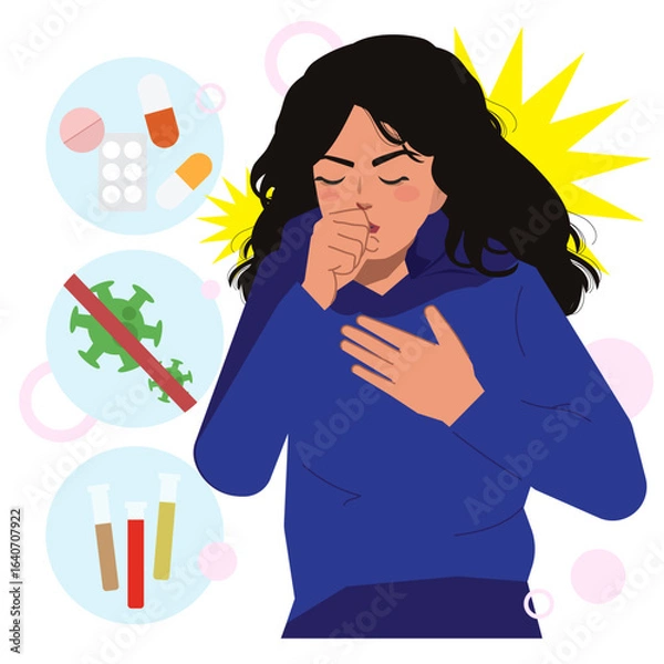 Obraz woman coughing lab test medication illustration