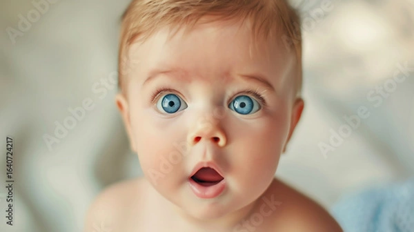 Fototapeta 驚いて大きな瞳と開いた口が愛らしい赤ちゃん八 - Generative AI