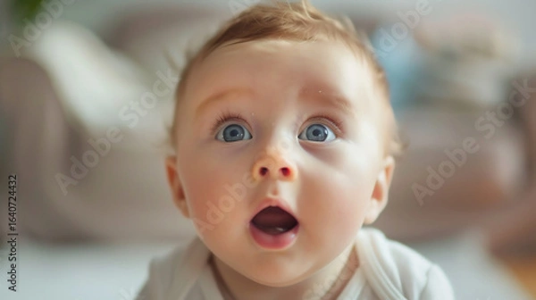 Fototapeta 驚いて大きな瞳と開いた口が愛らしい赤ちゃん五 - Generative AI