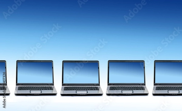 Fototapeta Queue of new laptops.