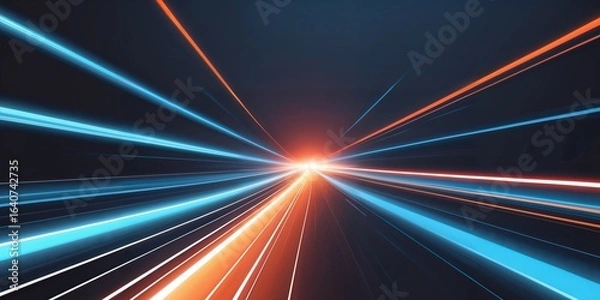 Fototapeta Arcade Loading Screen, Minimalist Blue Tone with Warm Orange Light Trails – Game Loading Website Hero Banner.