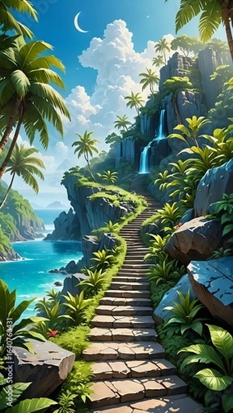 Obraz Scenic Tropical Pathway Leading to a Stunning Beach in Exotic Paradise