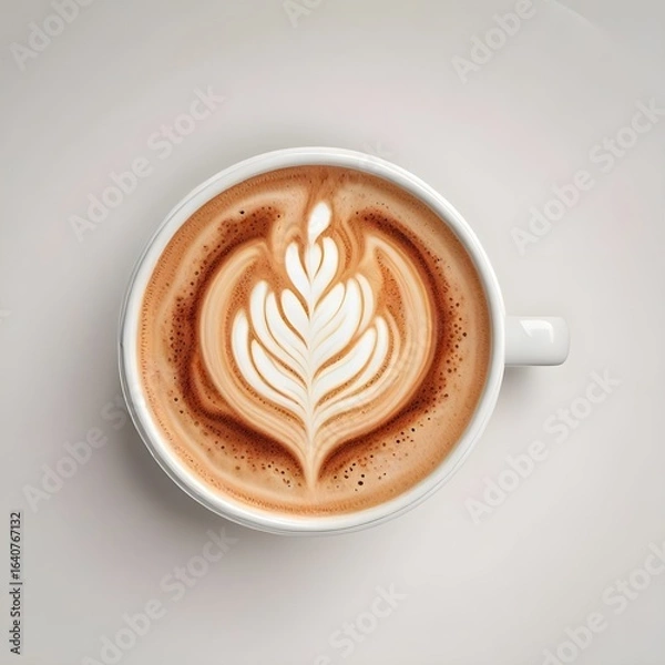 Obraz Artisan Latte with Detailed Foam Leaf Design