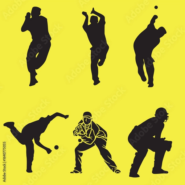 Obraz Diverse cricket players in action poses