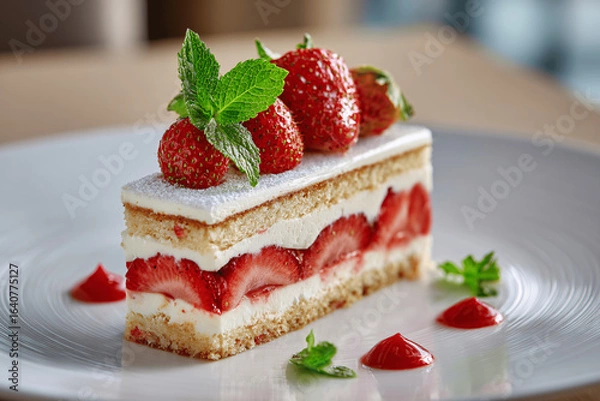 Fototapeta Fraisier strawberry cake in modern Parisian kitchen
