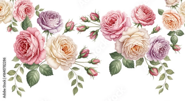 Obraz Watercolor roses and buds arrangement isolated on transparent background