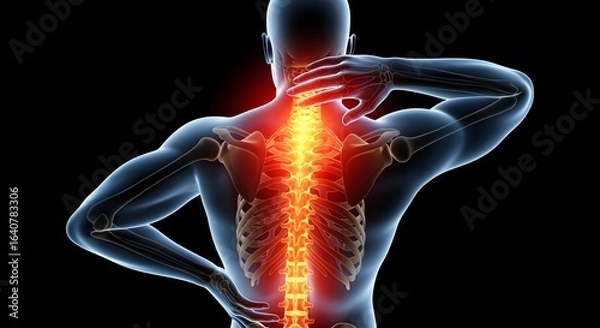 Fototapeta Glowing Spine with Back Pain in Blue Medical Illustration