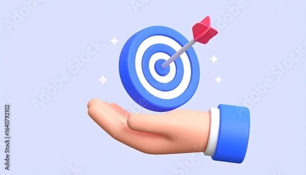 Obraz 3D hand holding dart aimed at target icon